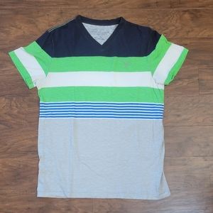 American Eagle Men's Colorful Striped V-Neck T-Shirt Size Large